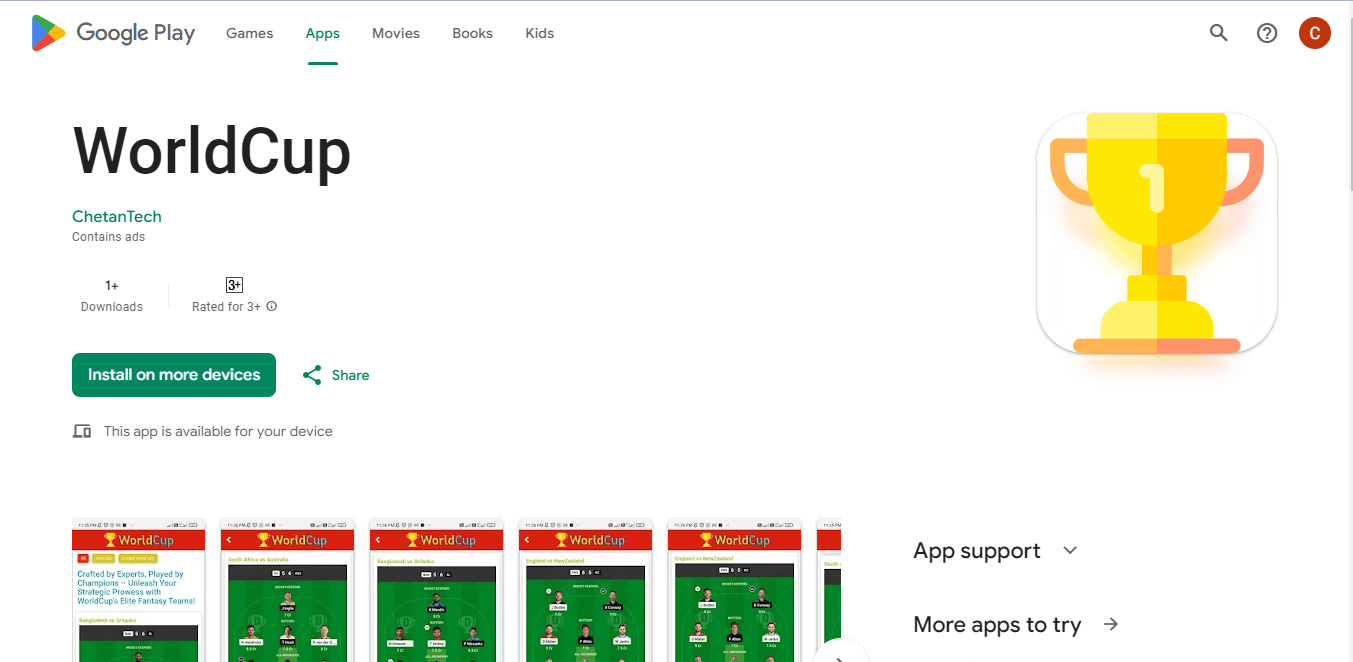 WorldCup - Fantasy Teams Sharing - Android App at Sale